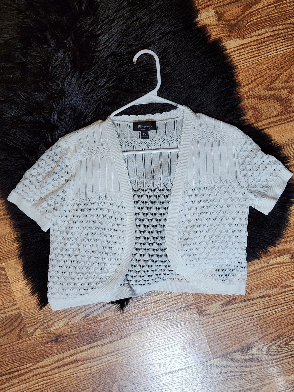 White Crochet Lace Openwork Cropped Short-Sleeve Bolero Cardigan Shrug Size PL